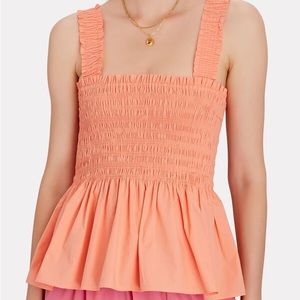Intermix Ingrid Smocked Peplum Tank Top in Orange